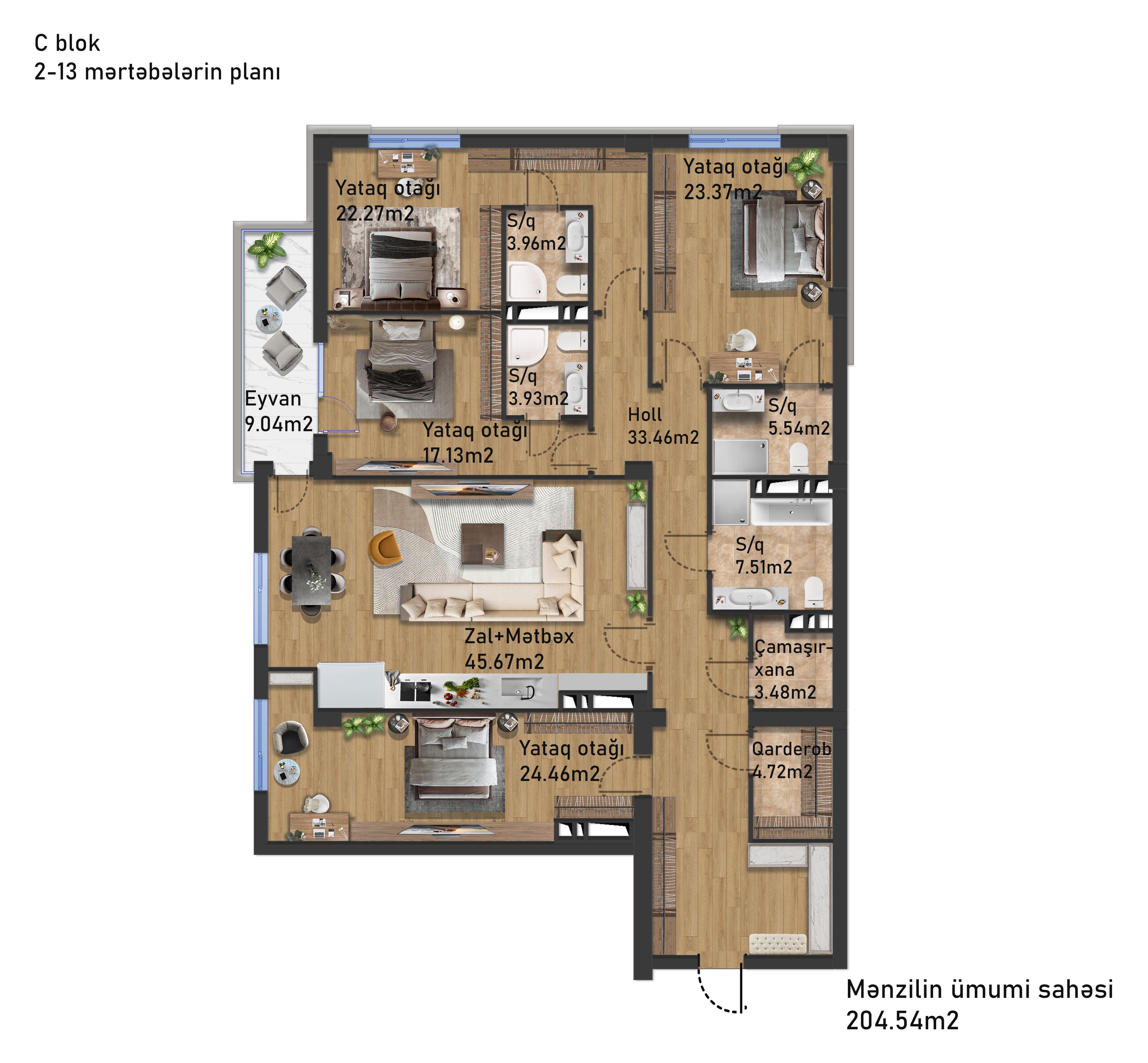 5 otaq - 204,54m2