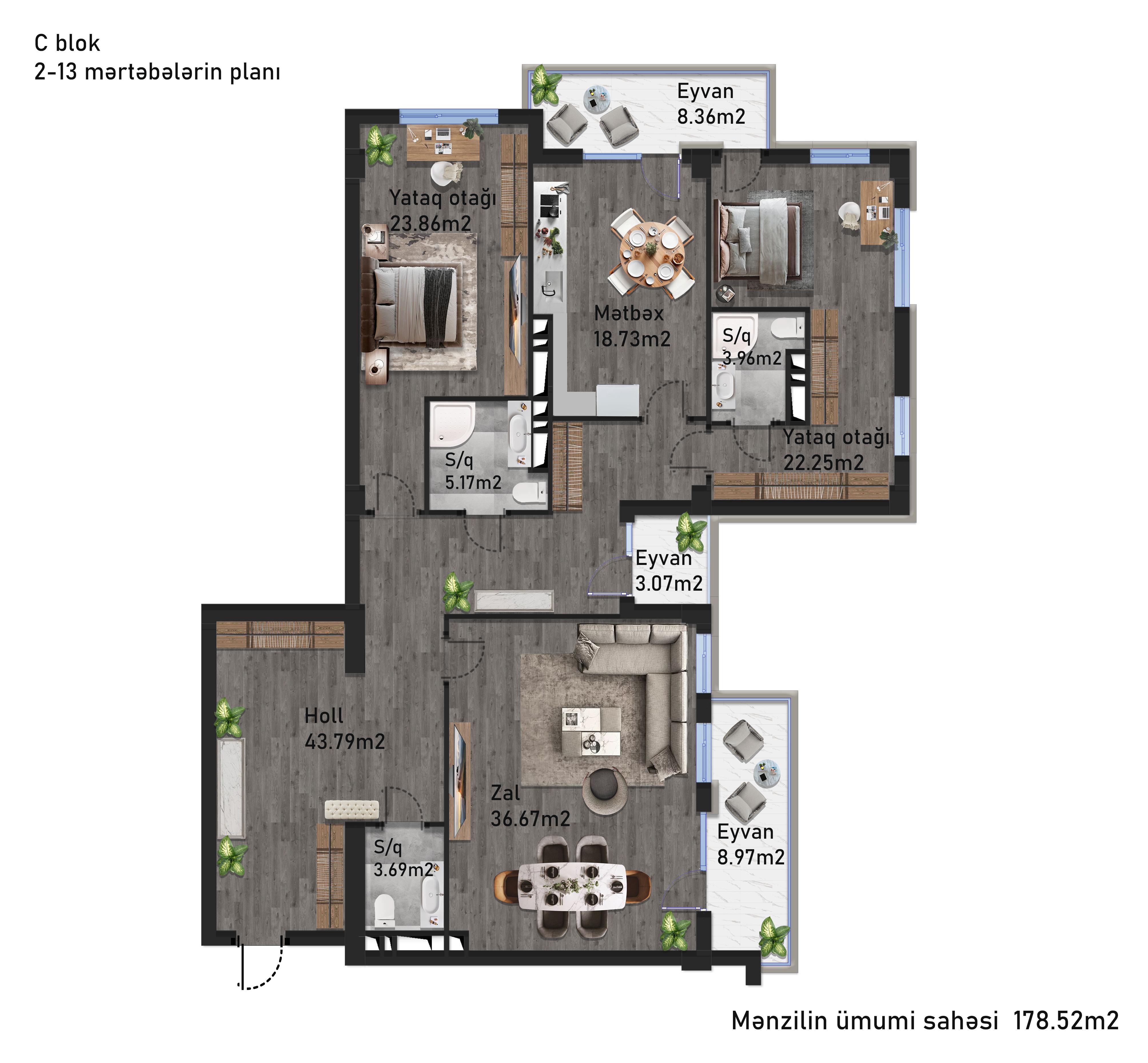 3 otaq - 178,52m2